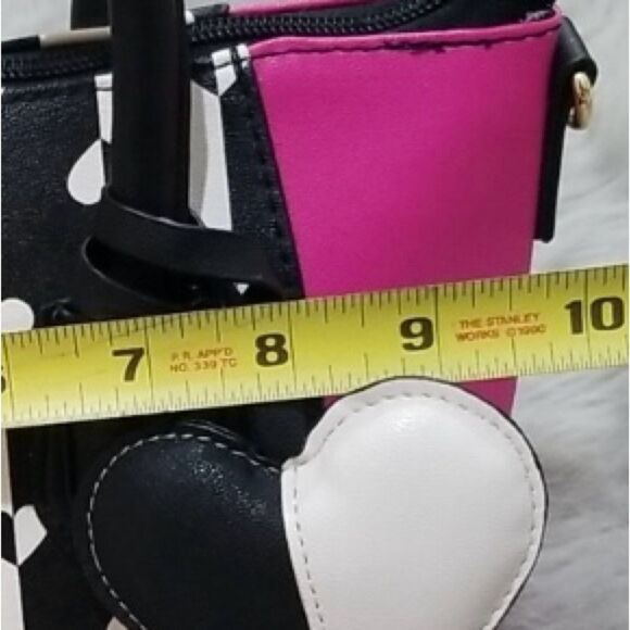Betsey Johnson Pink and Black Satchel with Heart Print - Picture 3 of 16